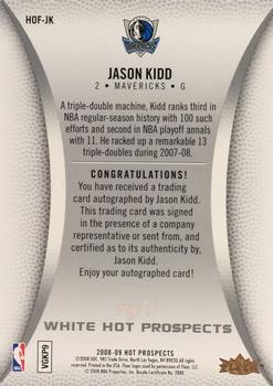 2008-09 Fleer Hot Prospects - Road to Springfield Autographs Spectrum #HOF-JK Jason Kidd Back