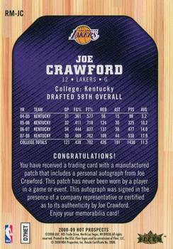 2008-09 Fleer Hot Prospects - Rookie Materials Autographs Patches #RM-JC Joe Crawford Back