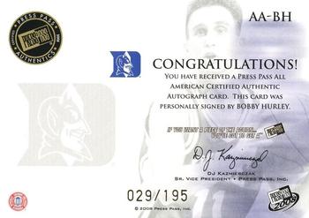 2008-09 Press Pass Legends - All-American Autographs #AA-BH Bobby Hurley Back