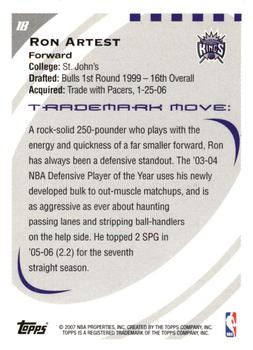 2006-07 Topps Trademark Moves #18 Ron Artest Back