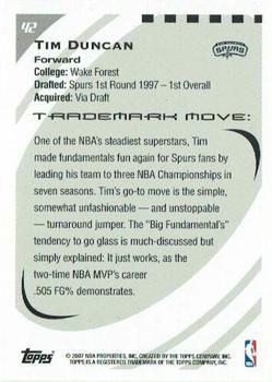 2006-07 Topps Trademark Moves #42 Tim Duncan Back