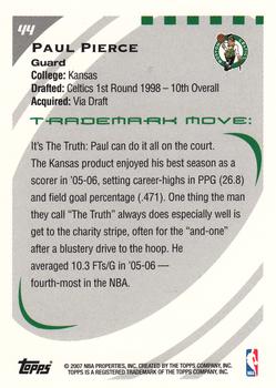 2006-07 Topps Trademark Moves #44 Paul Pierce Back