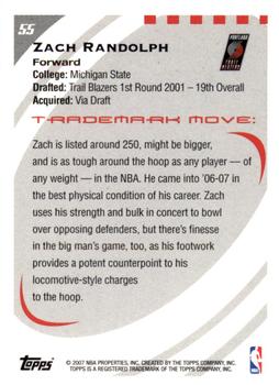 2006-07 Topps Trademark Moves #55 Zach Randolph Back