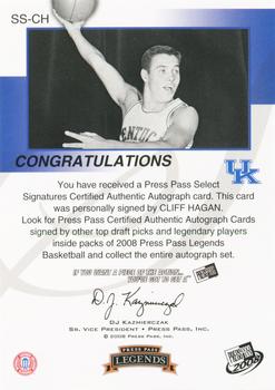 2008-09 Press Pass Legends - Select Signatures #SS-CH Cliff Hagan Back