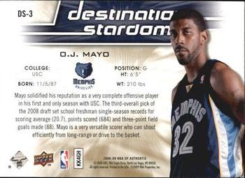 2008-09 SP Authentic - Destination Stardom #DS-3 O.J. Mayo Back