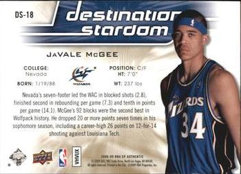 2008-09 SP Authentic - Destination Stardom #DS-18 Javale McGee Back