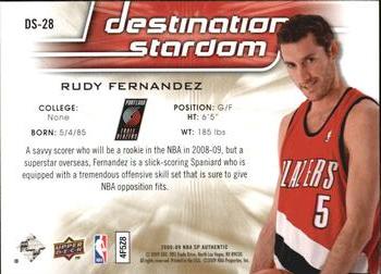 2008-09 SP Authentic - Destination Stardom #DS-28 Rudy Fernandez Back