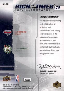2008-09 SP Authentic - Sign of the Times Dual #SD-GH Kevin Garnett / Al Horford Back