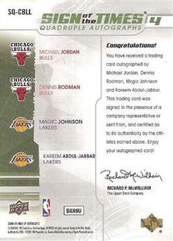 2008-09 SP Authentic - Sign of the Times Quad #SQ-CBLL Michael Jordan / Dennis Rodman / Magic Johnson / Kareem Abdul-Jabbar Back