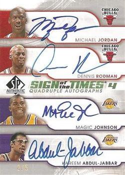 2008-09 SP Authentic - Sign of the Times Quad #SQ-CBLL Michael Jordan / Dennis Rodman / Magic Johnson / Kareem Abdul-Jabbar Front
