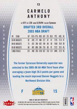 2006-07 Fleer Hot Prospects #13 Carmelo Anthony Back