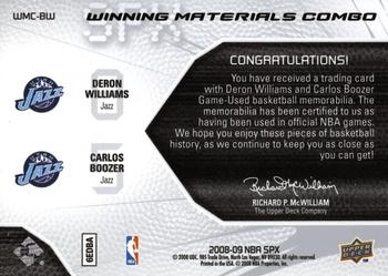2008-09 SPx - Winning Materials Combos #WMC-BW Deron Williams / Carlos Boozer Back