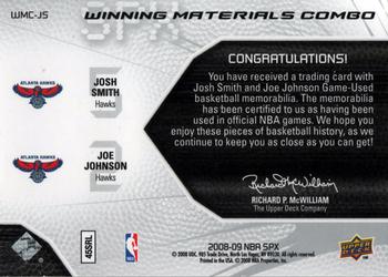 2008-09 SPx - Winning Materials Combos #WMC-JS Josh Smith / Joe Johnson Back