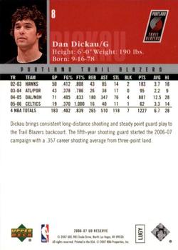 2006-07 UD Reserve #8 Dan Dickau Back