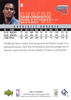2006-07 UD Reserve #18 Emeka Okafor Back