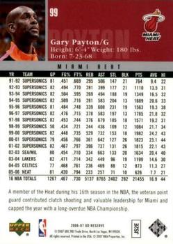 2006-07 UD Reserve #99 Gary Payton Back