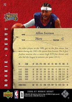 2006-07 Upper Deck Rookie Debut #72 Allen Iverson Back