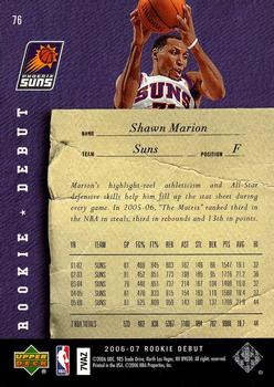 2006-07 Upper Deck Rookie Debut #76 Shawn Marion Back