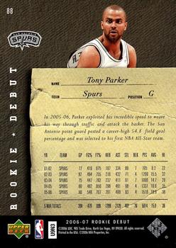 2006-07 Upper Deck Rookie Debut #88 Tony Parker Back