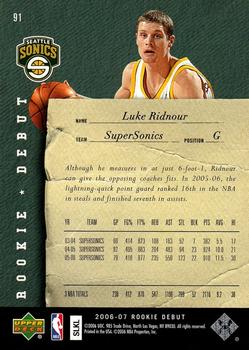 2006-07 Upper Deck Rookie Debut #91 Luke Ridnour Back