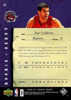 2006-07 Upper Deck Rookie Debut #93 Jose Calderon Back