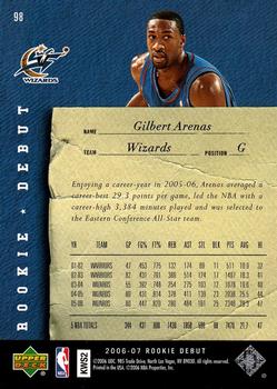 2006-07 Upper Deck Rookie Debut #98 Gilbert Arenas Back