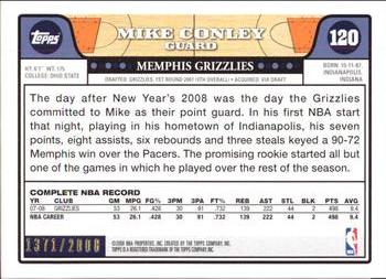 2008-09 Topps - Gold Border #120 Mike Conley Back