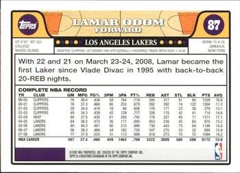2008-09 Topps - Gold Foil #87 Lamar Odom Back