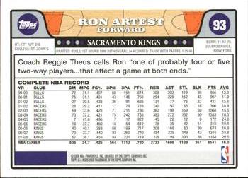 2008-09 Topps - Gold Foil #93 Ron Artest Back