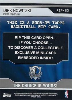 2008-09 Topps - Rip Cards Upper Level (99) #RIP-30 Dirk Nowitzki Back