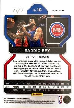 2021-22 Panini Prizm - Black Shimmer #193 Saddiq Bey Back