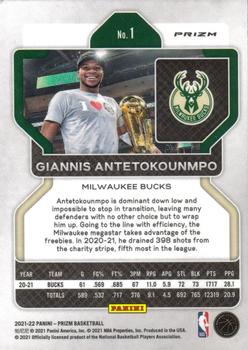 2021-22 Panini Prizm - Green #1 Giannis Antetokounmpo Back