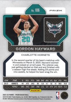 2021-22 Panini Prizm - NBA 75th Anniversary #106 Gordon Hayward Back