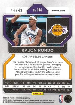 2021-22 Panini Prizm - Orange #104 Rajon Rondo Back
