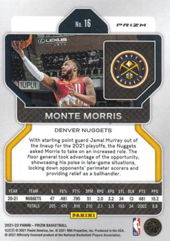 2021-22 Panini Prizm - Red White and Blue #16 Monte Morris Back