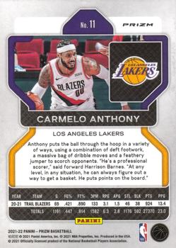 2021-22 Panini Prizm - Silver #11 Carmelo Anthony Back