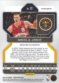 2021-22 Panini Prizm - Silver #32 Nikola Jokic Back