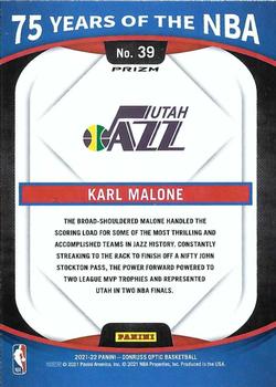 2021-22 Panini Prizm - 75 Years of the NBA (Donruss Optic) #39 Karl Malone Back