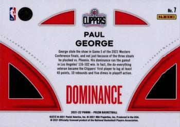 2021-22 Panini Prizm - Dominance #7 Paul George Back