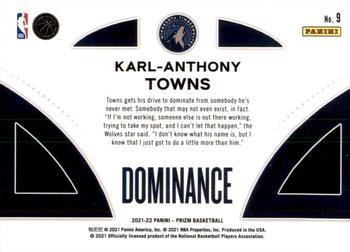 2021-22 Panini Prizm - Dominance #9 Karl-Anthony Towns Back