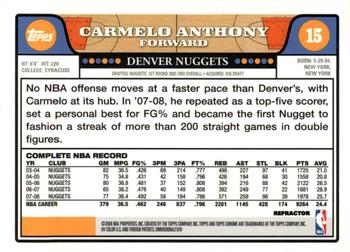 2008-09 Topps Chrome - Refractors #15 Carmelo Anthony Back