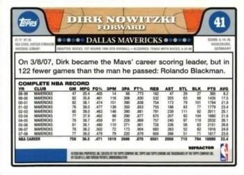 2008-09 Topps Chrome - Refractors #41 Dirk Nowitzki Back