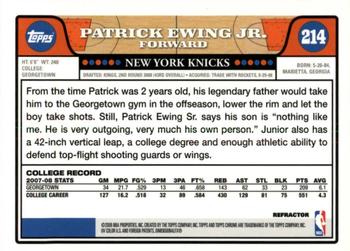 2008-09 Topps Chrome - Refractors #214 Patrick Ewing Jr. Back