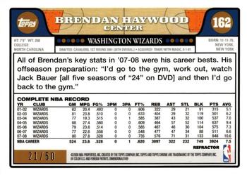 2008-09 Topps Chrome - Refractors Gold #162 Brendan Haywood Back