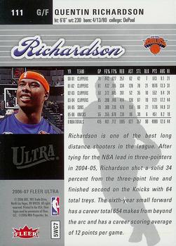 2006-07 Ultra #111 Quentin Richardson Back
