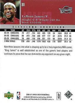 2006-07 Upper Deck #31 LeBron James Back