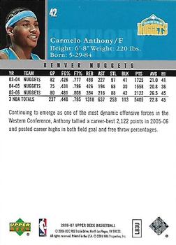 2006-07 Upper Deck #42 Carmelo Anthony Back