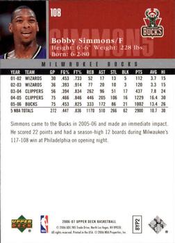 2006-07 Upper Deck #108 Bobby Simmons Back