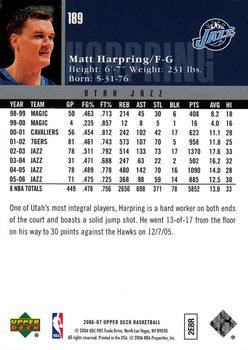 2006-07 Upper Deck #189 Matt Harpring Back