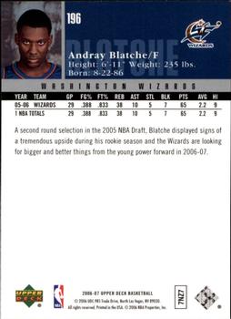 2006-07 Upper Deck #196 Andray Blatche Back